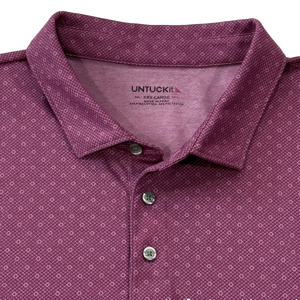 Untuckit Performance Long Sleeve Golf Polo Shirt XXXL 3XL Pink Pima Cotton Blend